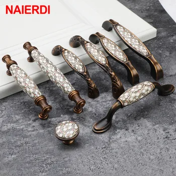 NAIERDI Vintage Bronze Ceramic Cabinet Handles Antique Drawer Knobs Wardrobe Door Handles European Furniture Handle Hardware ned diameter 24mm 28mm cabinet handle stainless steel circle round handles drawer furniture wardrobe knobs pull handle hardware