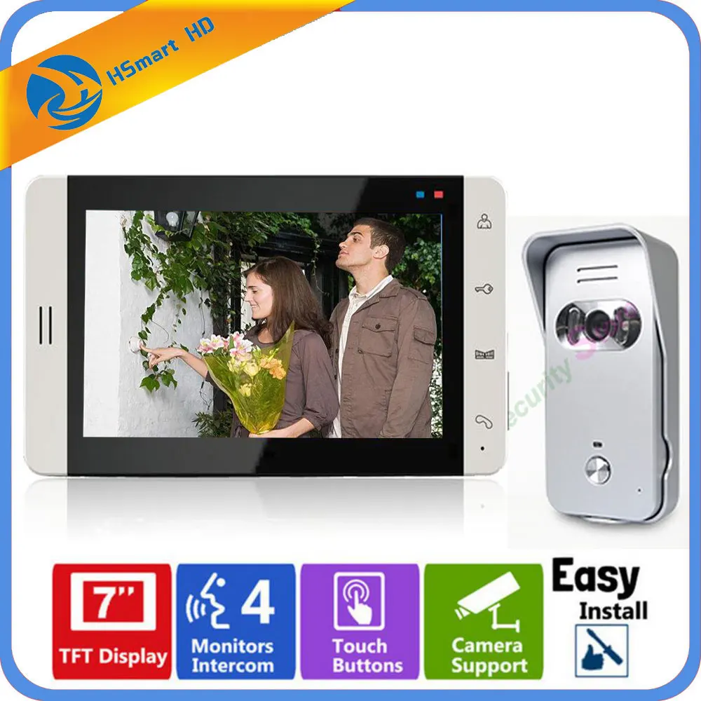  7 inch Video Doorbell Touch Monitor Intercom Outdoor Camera Night Vision Unlock Intercom System SD  - 32906426879