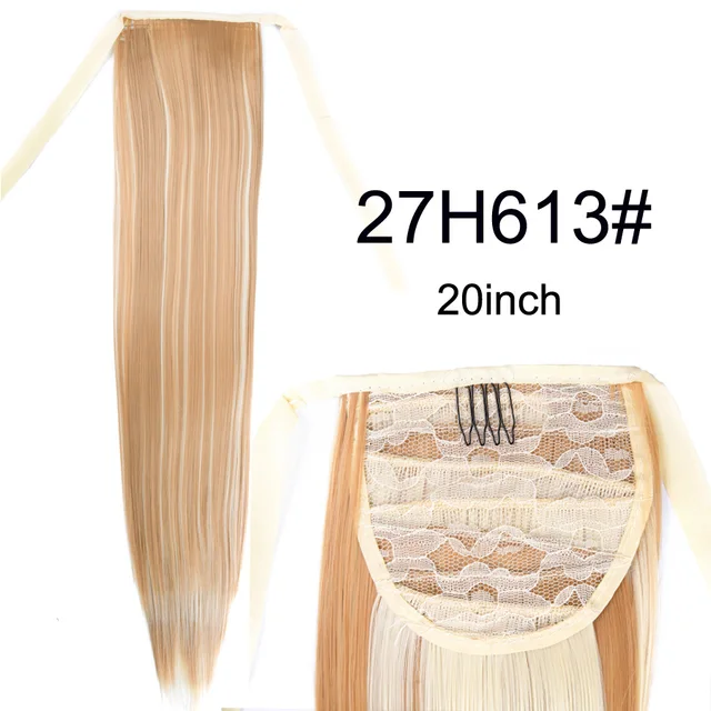 Leeons 20'' Synthetic Ponytail Hair pieces Heat Resistant Fiber Straight Ribbon Clip In Hair Extension 21 colors Brown Black 27h613 Drawstring