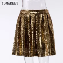 Блесток ткани модные, пикантные золотые плиссированная юбка Мини Летнее Для женщин Одежда для вечерние короткие высота талии юбки дамы A9012