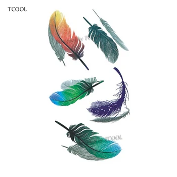 

HXMAN Feather Waterproof Temporary Tattoos Sticker Women Men Fashion Fake Body Art 10.5X6cm Kids Hand Face Tattoo Paper B-038