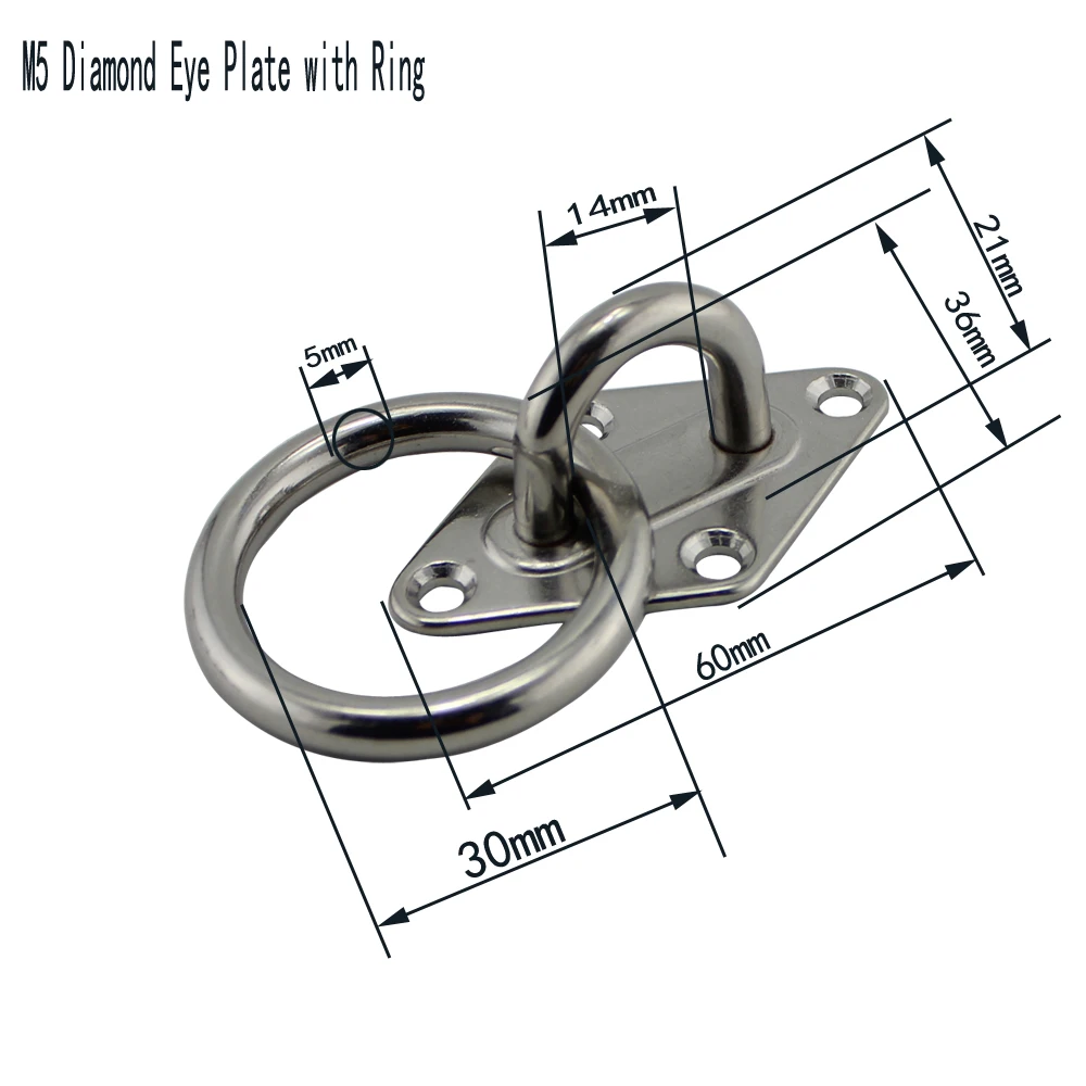 5mm Heavy Duty Marine Ring Diamond Eye Plate Strap Tie Down Eye Plate with Ring Sun Shade Sail Hardware kit 5pcs