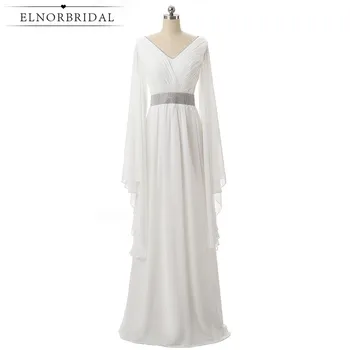 

Elnorbridal Real Photo White Elegant Evening Dresses Arabic Long Sleeves 2020 Moroccan Kaftan Wedding Guest Dress