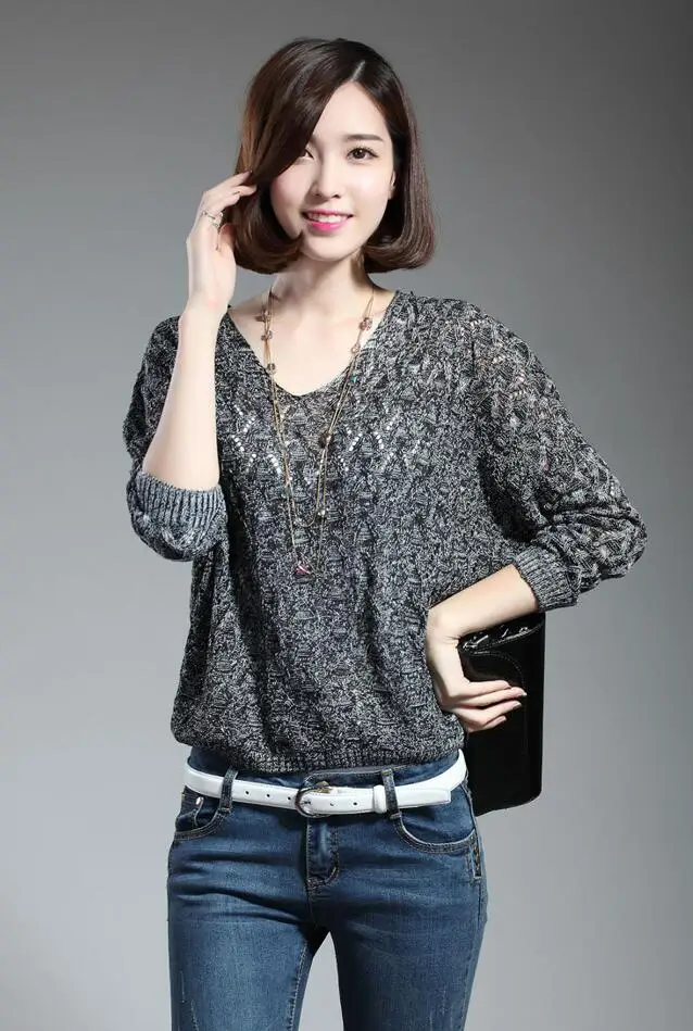 Women Fashion Hollow Long Sleeved High Code Loose Bat