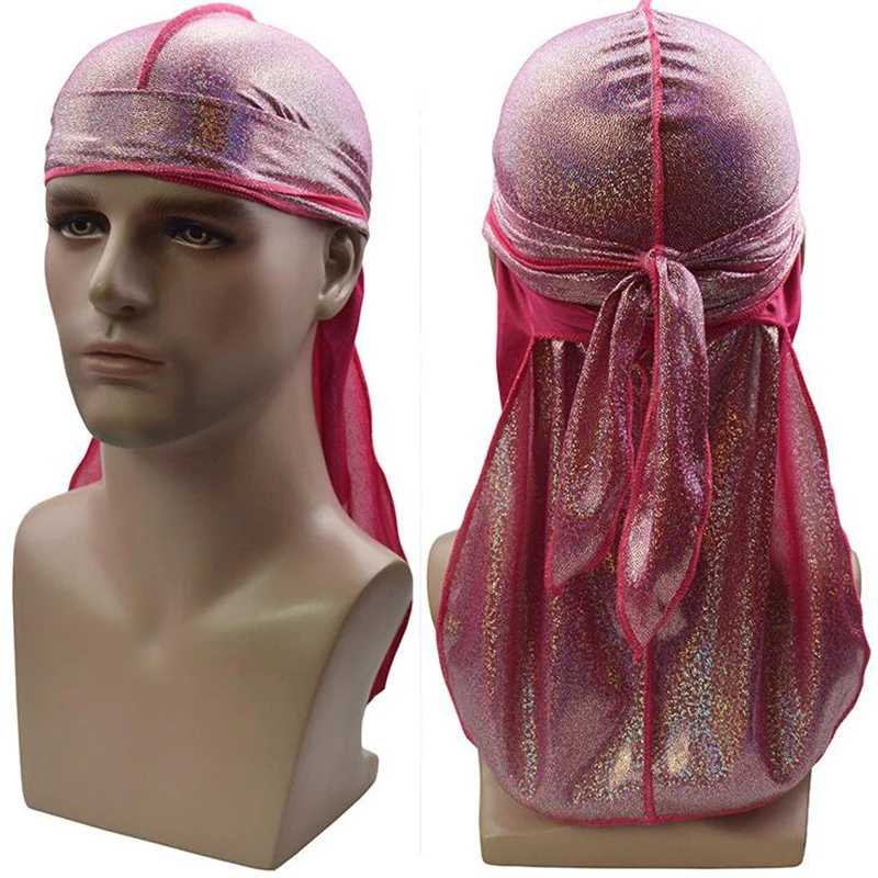 

Men's Silky Sparkly Durags Turban Men Durag Shiny Du Rag Bandanas Hat Headwear Headband Hair Accessories Extra Long Tail Du-Rag