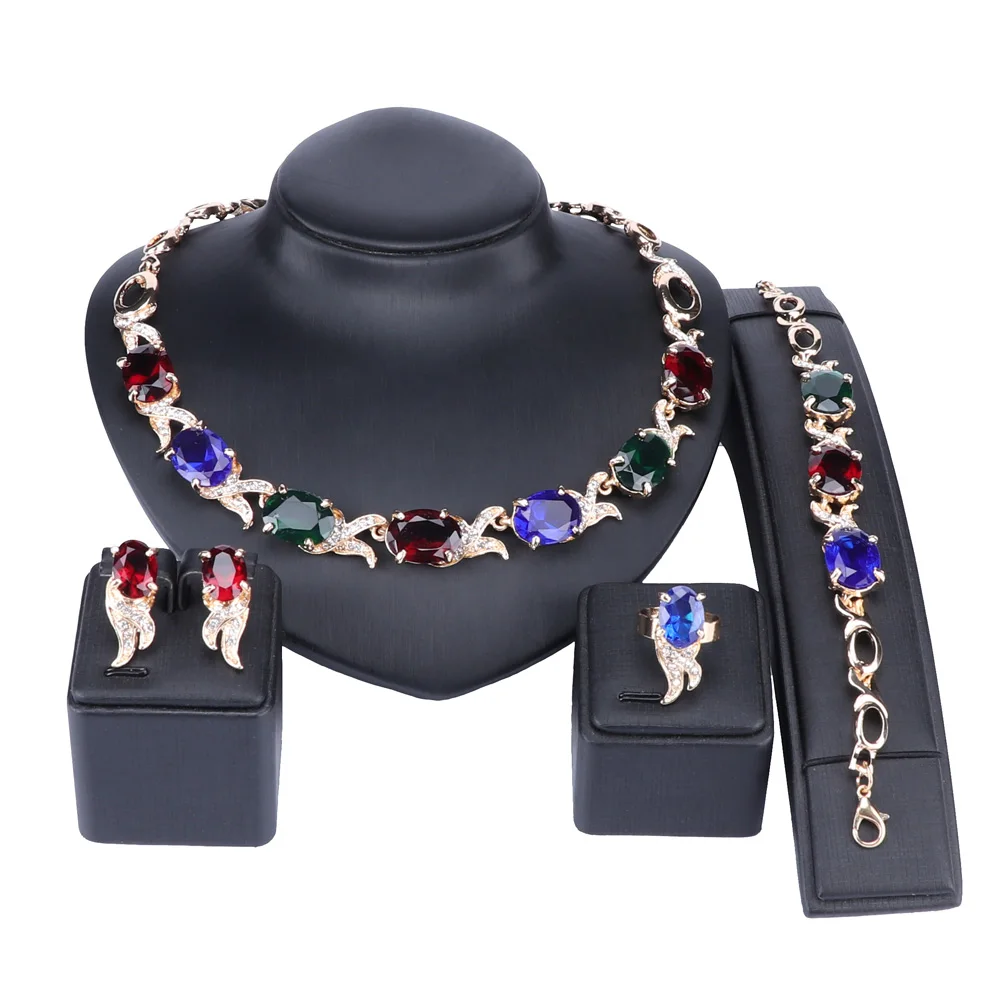 Комплект из колье серёг и кольца с кристаллами|colorful jewelry sets|jewelry setsjewelry sets crystal |