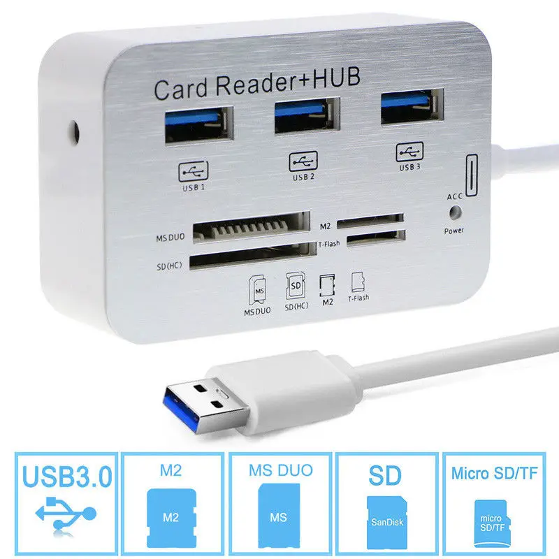 

USB 3.0 High Speed 7 in 1 Memory Card Reader Flash Adapter MS/SD/M2/TF Adapter