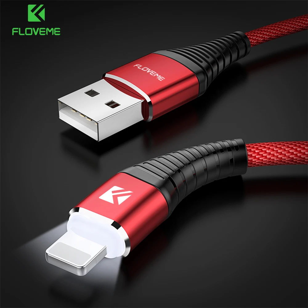 FLOVEME светодио дный для кабель Lightning/USB для iPhone X XS Макс Быстрый Зарядное устройство зарядный USB-Дата-кабель для IPad iPhone 6S провода шнура провод для зарядки зарядка для айфона провод для зарядки айфона