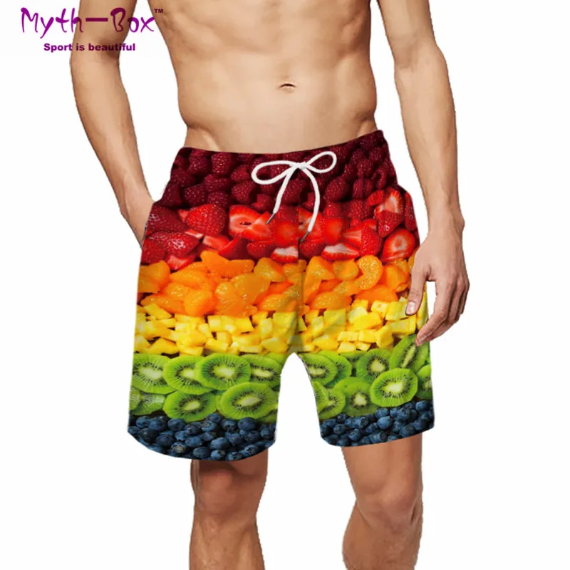 Летние мужские пляжные шорты для водного плавания спортивные брюки Фрукты 3D печать шорты для серфинга мужские свободные для спортзала доски для серфинга черные мужские плавки