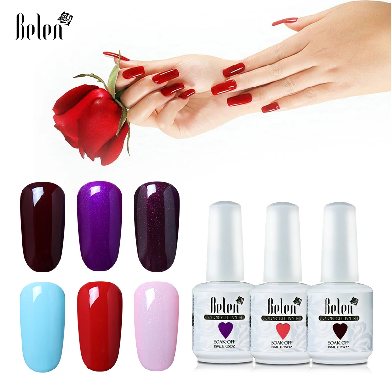  Belen 15ML Nail Gel Polish UV LED GEL Soak Off Semi Permanent Black White Red Pink Nude Lucky Gel L