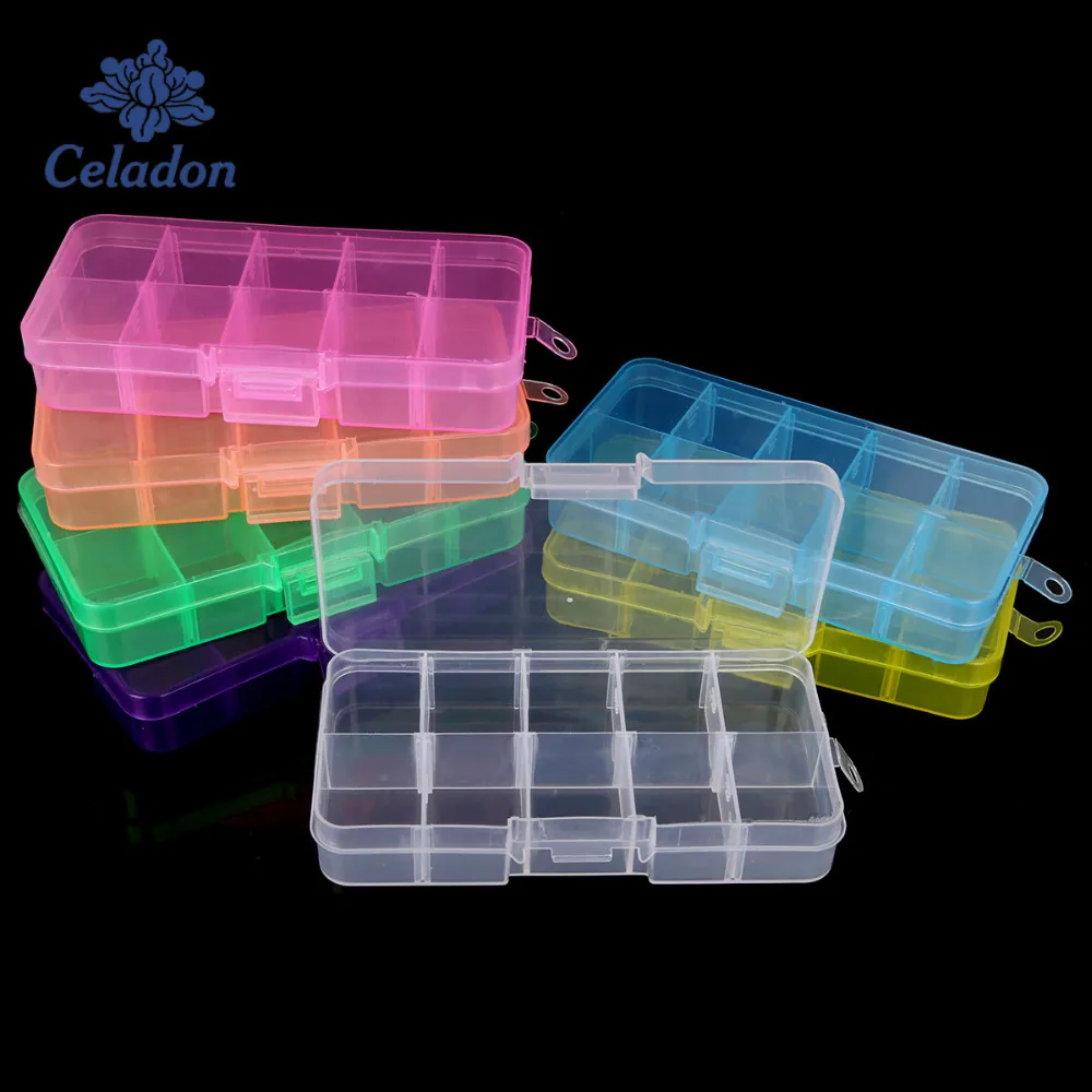

10 Grid Adjustable Transparent Jewelry Storage Box Ring Earring Beads Case Plastic Portable Organizer Box 12.8 x 6.5 x 2.2cm