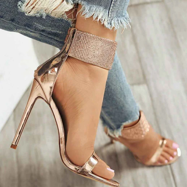 Metal Gold One Strap Gladiator Sandals Women Patent Leather Sexy High Heel Sandals Women Wedding Pumps Sandals SWC0207