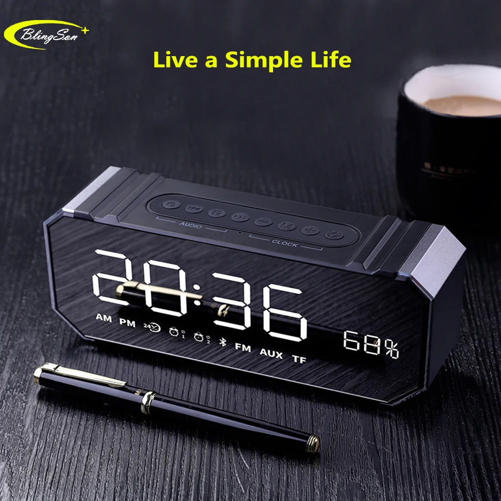 

DG1000 Wireless Bluetooth Speaker LED Liquid Crystal Display Alarm Clock Speaker 2400mahwith Mic Loudspeaker for IOS Android