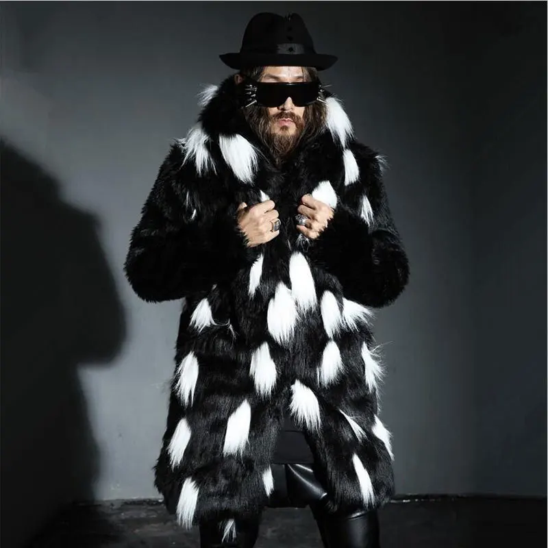

S-4XL Winter Male Fur Overcoat Mens Fur Coats with Hood Fur Parka Men's Hoodies Coats Man Warm Faux Fur Jacket Clothes Oversize