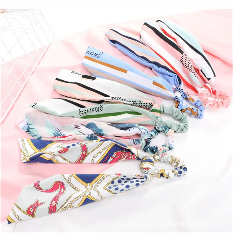 

Free shippping Fashion women lovely printed ribbon hair scrunchies cute gum elegant Hair Tie Accessories color Ponytail Holder