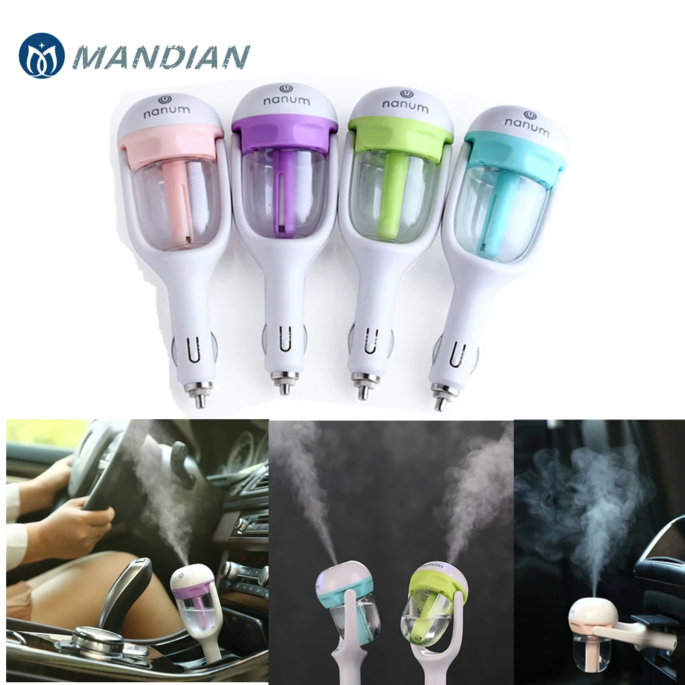 Car charger Freshener Mini Air Humidifier Diffuser Essential Oil Ultrasonic Aroma Mist Purifier 50ml with 2xSpare