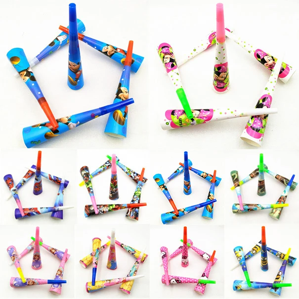 

6pcs Mickey Mouse Minions Spiderman Avengers Moana Sofia Princess Trolls Party Supplies Decoration Favor Noise whistle Horns Set