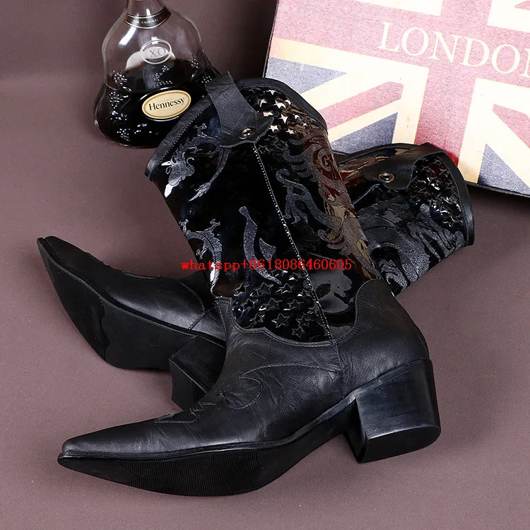 Choudory Luxury high heels italian military boots high top pointed toe embroidery cowboy boots dress wedding shoes mans size12