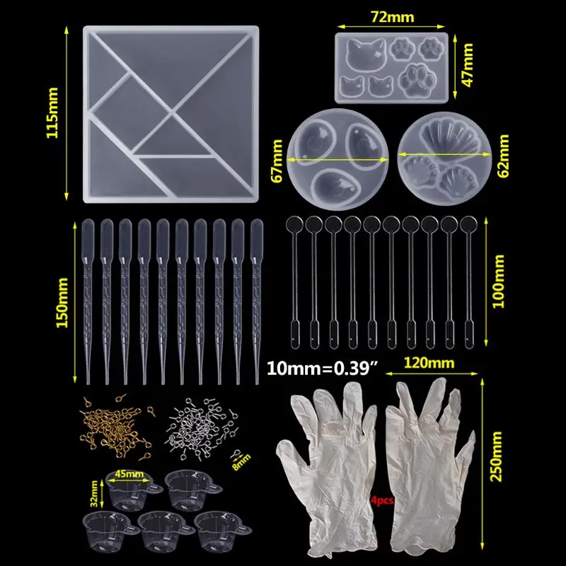

1 Set Epoxy Resin Kit DIY Jewelry Making Geometric Molds Silicone Mold Pins Measure Cup Dropper Disposable Gloves Handmade Acces