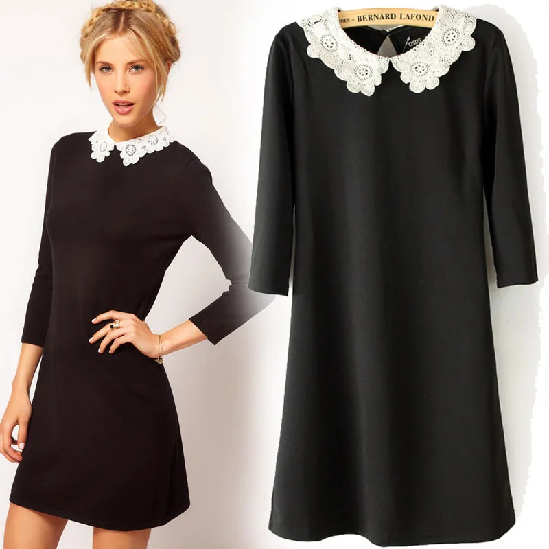 Ladies Fashion Black Dress White LYQ015 Three Quarter Sleeve Lace