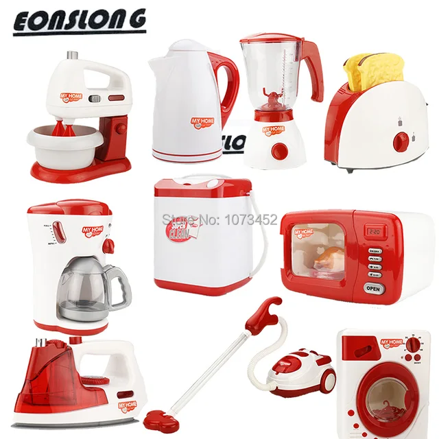 Special Offers Simulation pretend play set coffee machine & eggbeater macihe&juice machine &microwave oven &vocuum cleaner toys brinquedo nina