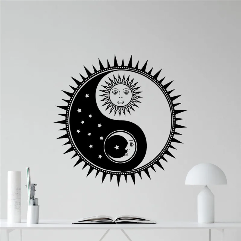 Newest Creative Sun And Moon Yin Yang Wall Decal Stars Sky Vinyl