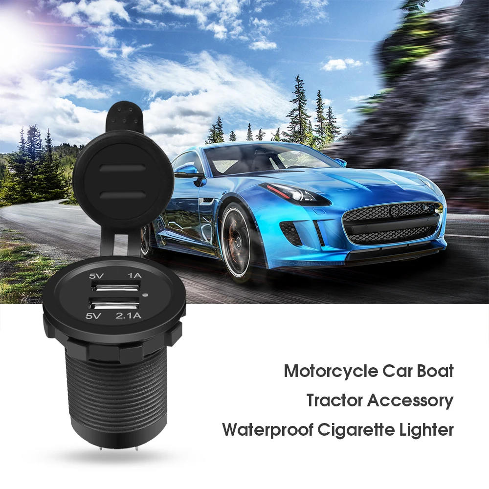 

12V Dual USB Port Car Charger Socket Plug Cigarette Lighter Outlet For Auto Boat Waterproof Mobile Phone Charging Adapter