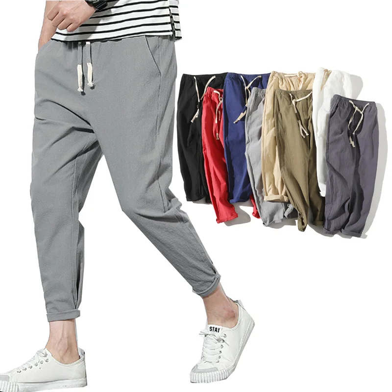 Lightweight Men's Summer Casual Pants Cotton Harem Trousers Elastic Waist Ankle-Length Man's Pants Lightweight Men's Summer Casual Pants Cotton Harem Trousers Elastic Waist Ankle-Length Man's Pants