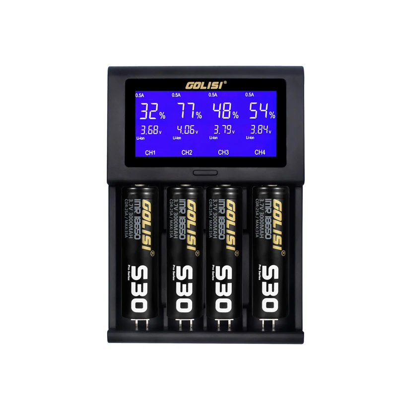 Оригинальное умное зарядное устройство GOLISI I4 для 18650 20700 26650 Li Ion Ni MH Cd AA AAA