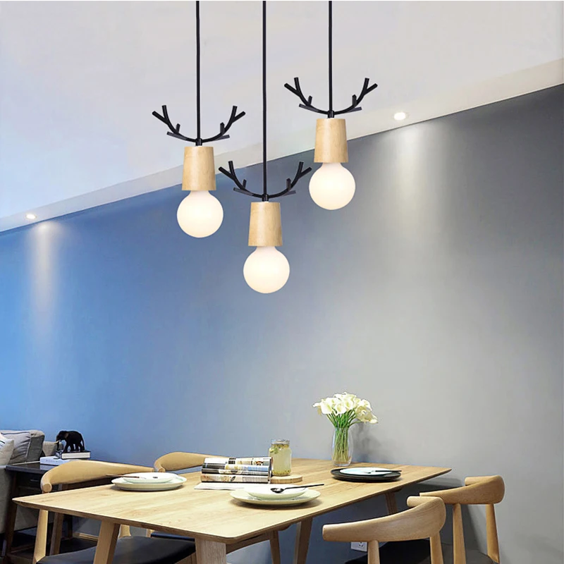 Скандинавские деревянные подвесные лампы светильники Декор рога современный