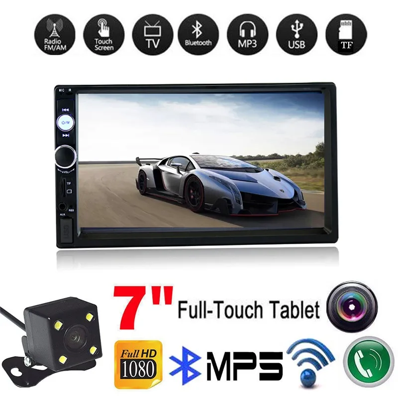 

Car Bluetooth MP5 Player 7 Inch HD 1080P Touch Screen Player Car MP5 Support TF USB AUX FM Radio Rear View Camera Remote Control