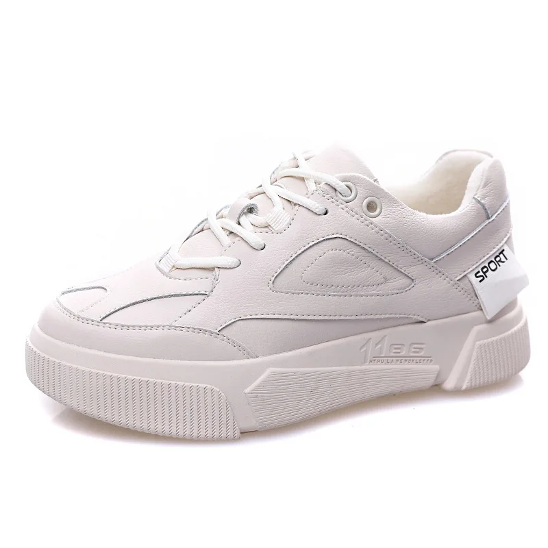 JINBEILEE Plus Velvet White Shoes Ladies Winter Thick-soled Sports Board Shoes Tide Wild Net Red Shoes Lace-Up