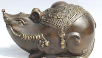 

Chinese Bronze Copper carved Feng Shui Lucky Coin Money wealth mouse