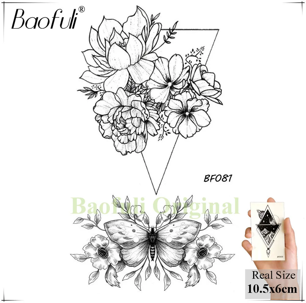 BAOFULI 20 видов стилей для женщин черные цветы татуировки переводные поддельные 3D боди-арт татуировки шеи руки рукава розы Временные татуировки Стикеры - Цвет: BBF081