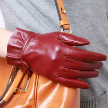 Модные зимние перчатки тонкие Утепленные перчатки из натуральной овечьей кожи с бантом