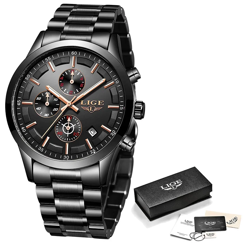 Relojes 2018 часы мужские LIGE модные спортивные кварцевые Топ бренд класса люкс Бизнес