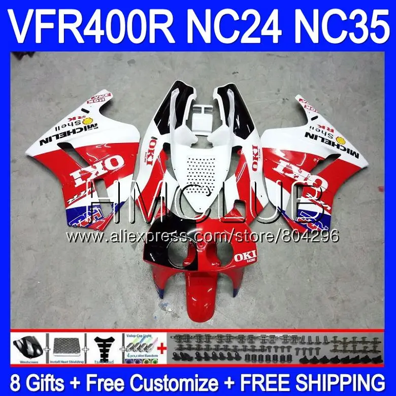 

Red white RVF400R For HONDA VFR400 R NC24 V4 VFR400R 87 88 94 95 96 91HM.16 RVF VFR 400 NC35 1987 1988 1994 1995 1996 Fairing