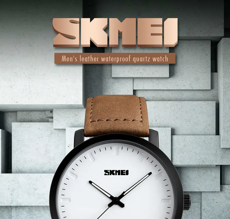 SKMEI Men Fashion Watches Casual Genuine Leather Strap Quartz Wristwatches 30M Waterproof Luxury Watch Relogio Masculino 1196