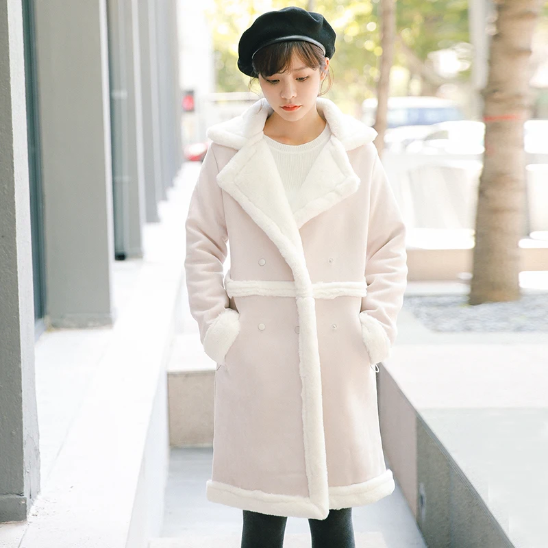 New Thick Warm Women Winter Faux Suede Suede Leather Jacket long Lamb Wool Jacket Thick Lambs Wool Warm Coat