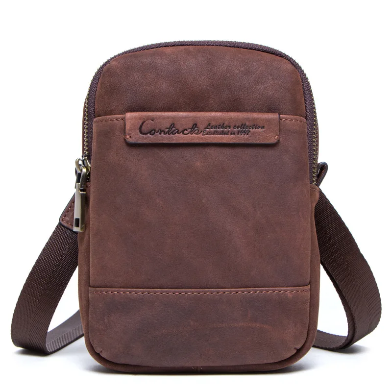 

Leather men's shoulder 2019 new bag retro crazy horse leather men's pockets multi-function large capacity leather shoulder bag