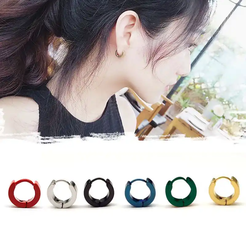 Небольшие кольцевые серебряные золотые ювелирные изделия Модные титановые стальные круглые серьги для женщин и мужчин сережки клип цветны...