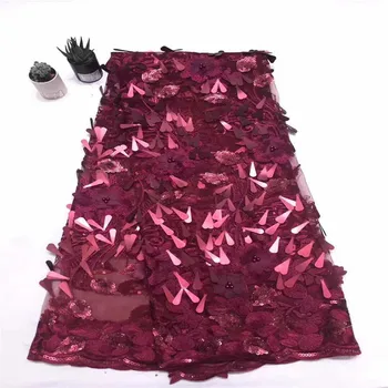 

Heavy Wine Red 3d Flower French Net Lace Fabric 2018 Latest African Lace Nigeria Sequence Lace Fabrics Black Lace Sequin Fabric