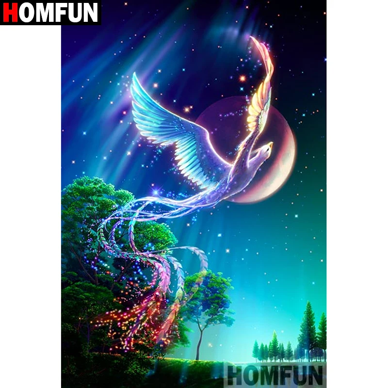 HOMFUN полностью квадратная/круглая дрель 5D DIY Алмазная картина &quotЛуна Феникс&quot