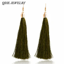 Por Olive Green Earrings Lots Qihe Jewelry Long Tel Earrings Olive Green Mike White Royal Blue Multi Color Fringe Silk For Women