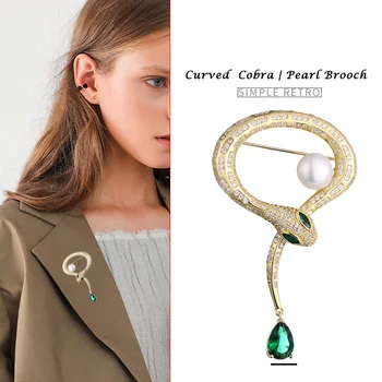 

Hongye Natural Freshwater Pearl Brooch Sparkly Emerald Cobra Pin for Women Vintage Brooches Jewelry really luxury design wedding