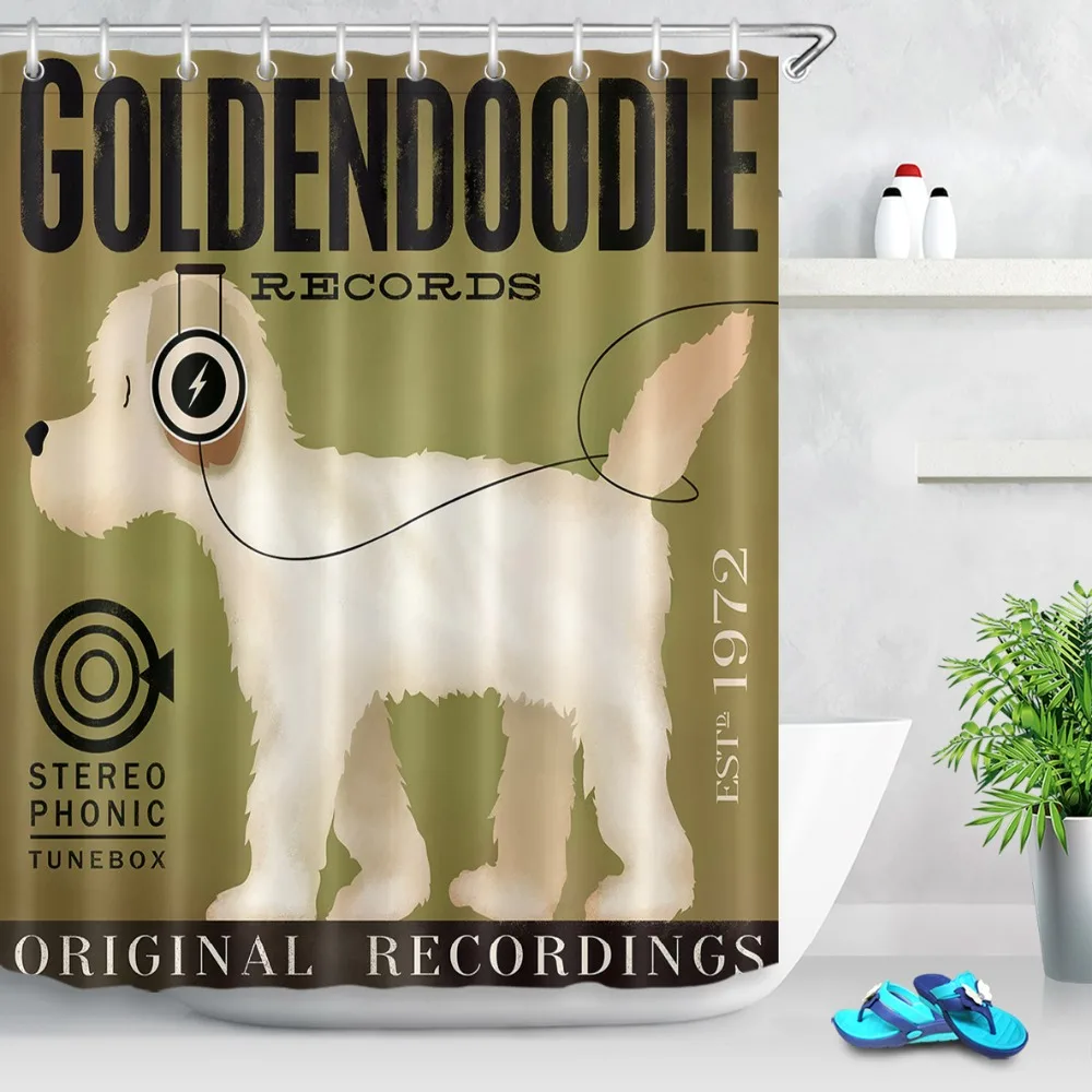 LB Funny Golden Doodle Little White Dog Shower Curtain Luxury Farmhouse