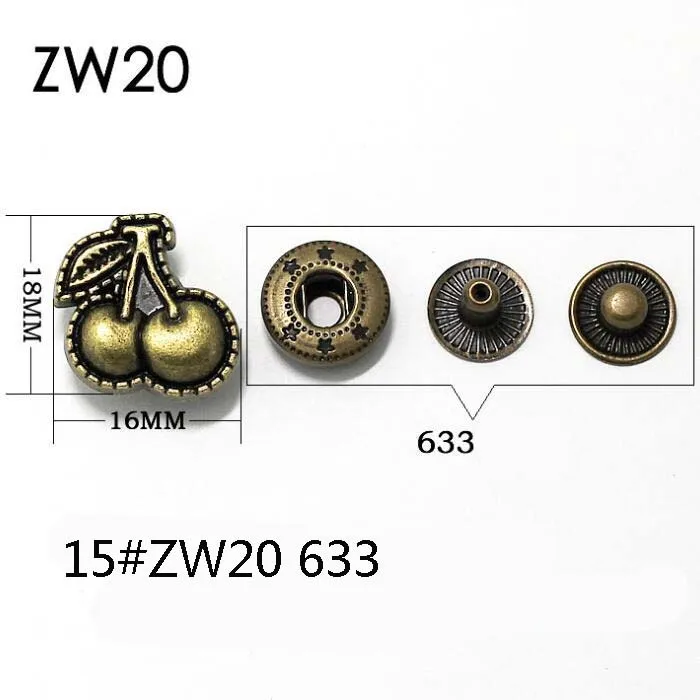 4in одна кнопка застежки Pres зубец Стад винтажный металлический цветок заклепки в форме фруктов для ручной работы DIY шитье кошелек сумочка пальто 1 - Цвет: 15 ZW20 633