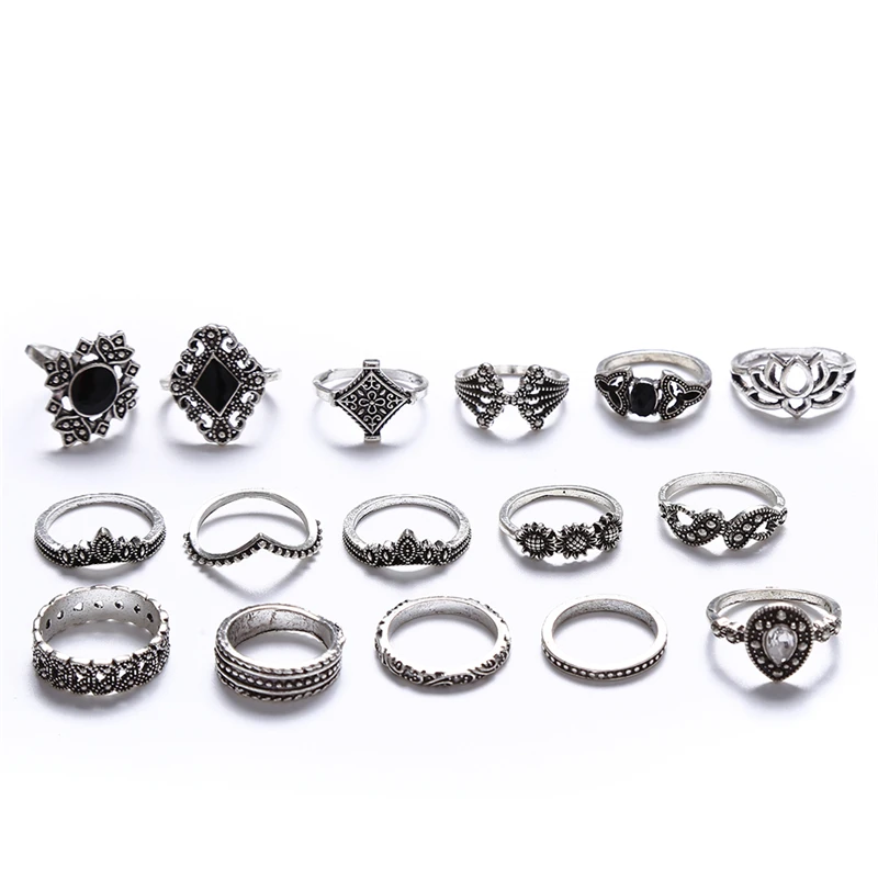 15 шт. женские модные кольца с камнями Anel Aneis Bague Femme серебряные миди ювелирные