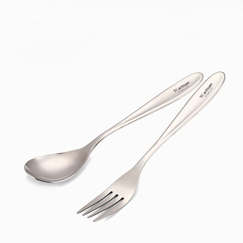 Tiartisan pure titanium cutelaria polish colher garfo talheres conjunto leve jantar talheres alça longa ao ar livre utensílios de mesa ta8118p