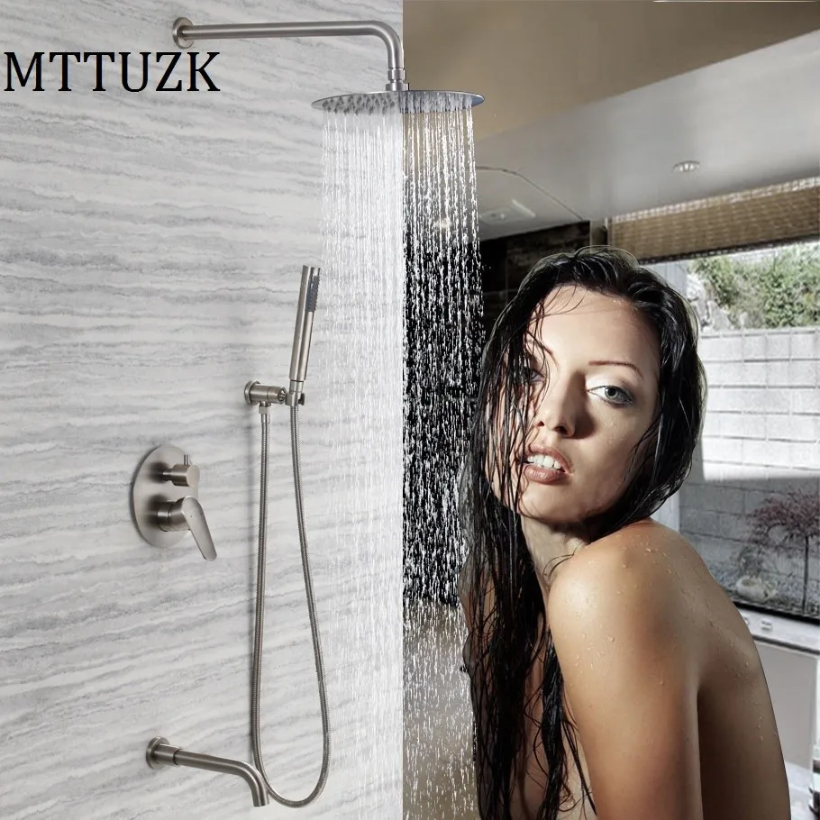 

MTTUZK 304 Stainless Steel Brushed Bath Shower Faucets 8" 10" 12" Rain Shower head Bathroom Shower Set Mixer Valve Shower Faucet